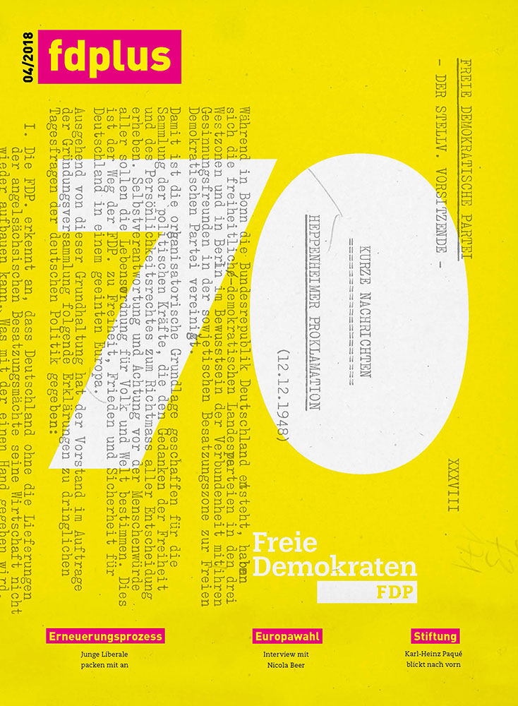 Titelbild fdplus 04/2018 - Das Mitgliedermagazin der FDP.